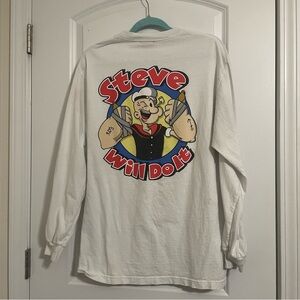 FULL SEND Steve Will Do It Popeye White Graphic Long Sleeve Shirt‎ size large